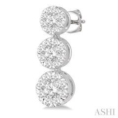 1/2 Ctw Hanging Triple Mount Lovebright Round Cut Diamond Earring in 14K White Gold