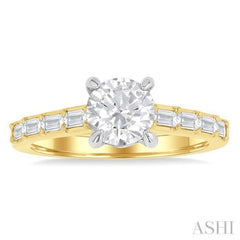 1/4 Ctw Baguette and Round Cut Diamond Semi-Mount Engagement Ring in 14K Yellow and White Gold
