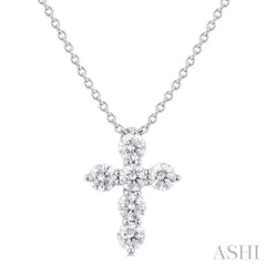 1/3 Ctw Round Cut Diamond Christian Cross 6-Stone Fashion Pendant With Chain in 14K White Gold