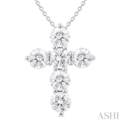 2 Ctw Round Cut Diamond Christian Cross 6-Stone Fashion Pendant With Chain in 14K White Gold