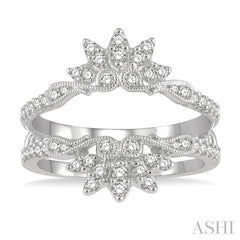 1/2 Ctw Carved Lotus Center Round Cut Diamond Insert Ring in 14K White Gold