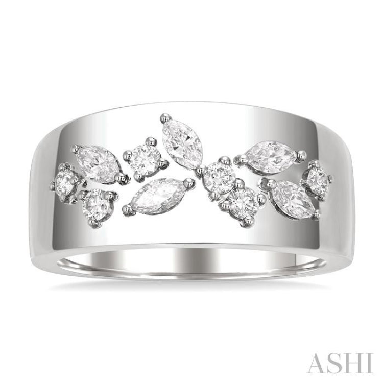 1/2 Ctw Marquise and Round Cut Diamond Fashion Wide Band in 14K White Gold