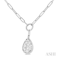 1/4 Ctw Lovebright Pear Shape Round Cut Diamond Paperclip Necklace in 14K White Gold