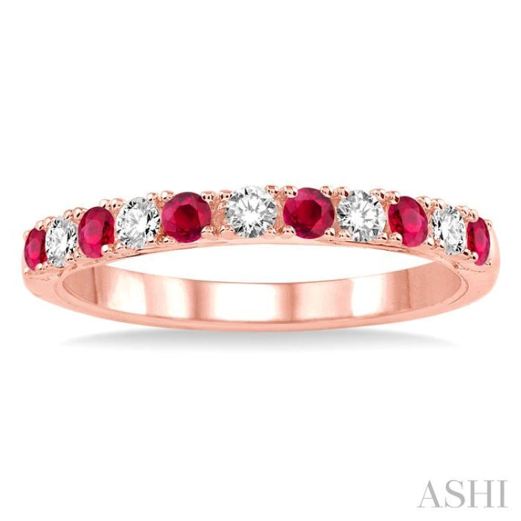 2.2 MM Round Cut Ruby and 1/5 Ctw Round Cut Diamond Precious Band in 14K Rose Gold
