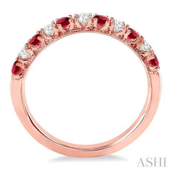 2.2 MM Round Cut Ruby and 1/5 Ctw Round Cut Diamond Precious Band in 14K Rose Gold