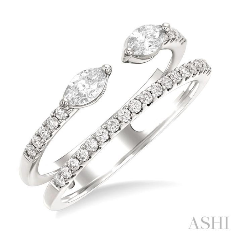 1/2 Ctw Split Twin Row 2-Stone Marquise and Round Cut Diamond Fashion Ring in 14K White Gold