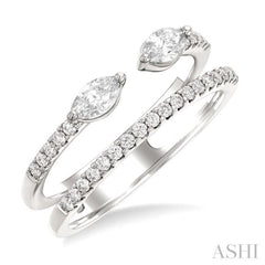 1/2 Ctw Split Twin Row 2-Stone Marquise and Round Cut Diamond Fashion Ring in 14K White Gold
