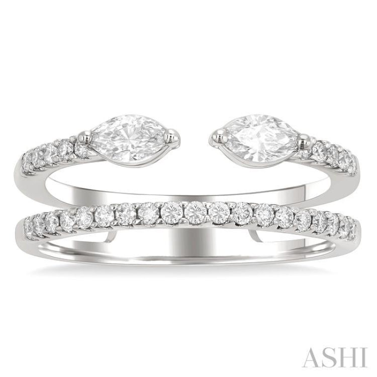 1/2 Ctw Split Twin Row 2-Stone Marquise and Round Cut Diamond Fashion Ring in 14K White Gold