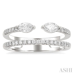 1/2 Ctw Split Twin Row 2-Stone Marquise and Round Cut Diamond Fashion Ring in 14K White Gold