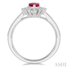 6x4 MM Lattice Pear Shape Ruby and 1/5 Ctw Round Cut Diamond Precious Ring in 10K White Gold
