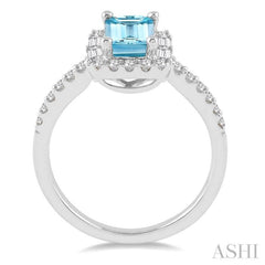 7x5 MM Emerald Cut Aquamarine and 1/2 Ctw Diamond Semi-Precious Ring in 14K White Gold
