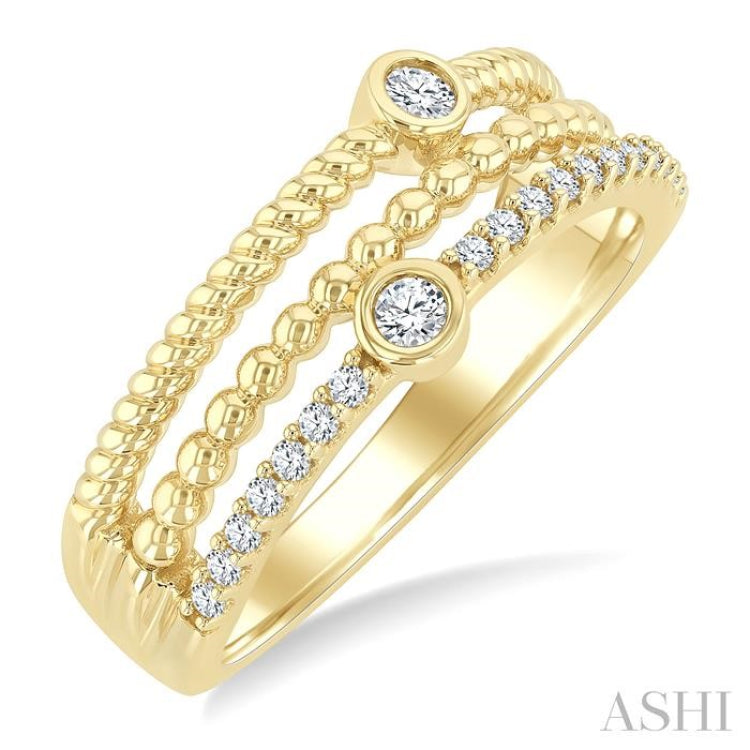 1/5 Ctw Triple Row Round Cut Bead Bijoux Diamond Fashion Band in 10K Yellow Gold