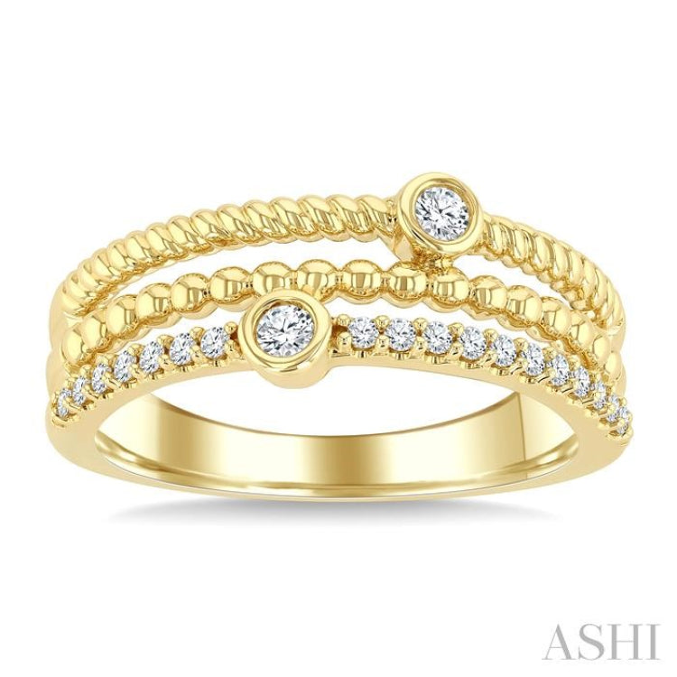 1/5 Ctw Triple Row Round Cut Bead Bijoux Diamond Fashion Band in 10K Yellow Gold