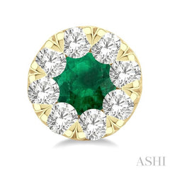 3.3 MM Emerald and 1/2 Ctw Round Cut Diamond Lovebright Precious Stud Earrings in 14K Yellow Gold