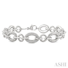 1/10 Ctw Single Cut Diamond Bold Oval Shape Rope Link Bracelet in Sterling Silver