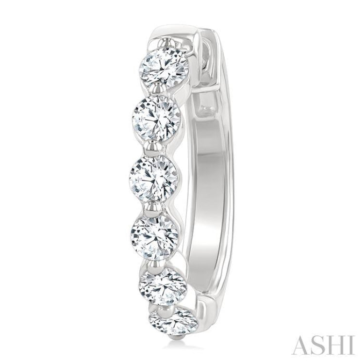 1 Ctw Prong Set Round Cut Diamond Hoop Earrings in 14K White gold