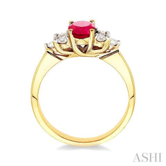 7x5mm Oval Cut Ruby and 1/3 Ctw Round Cut Diamond Ring in 14K Yellow Gold