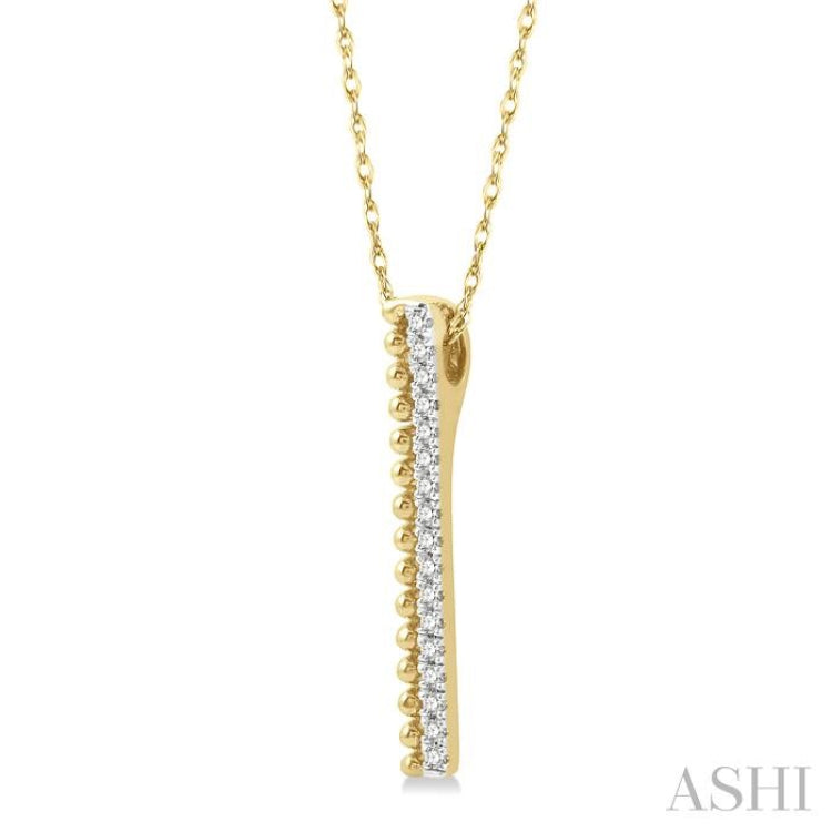 1/6 Ctw Circular Bead & Round Cut Diamond Bar Pendant With Chain in 14K Yellow Gold