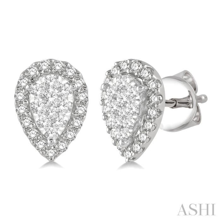 1/3 Ctw Pear Shape Lovebright Diamond Stud Earrings in 14K White Gold