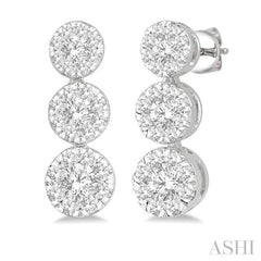 1/2 Ctw Hanging Triple Mount Lovebright Round Cut Diamond Earring in 14K White Gold