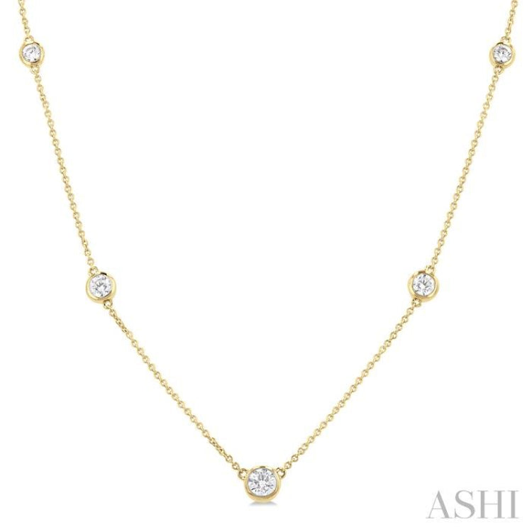 1 Ctw Bezel Set Round Cut Diamond Station Necklace in 14K Yellow Gold