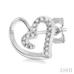 1/10 Ctw Round Cut Diamond Heart Shape Earrings in Sterling Silver