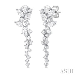 1 Ctw Mixed Shape Diamond Scatter Fashion Long Earring in 14K White Gold