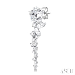 1 Ctw Mixed Shape Diamond Scatter Fashion Long Earring in 14K White Gold