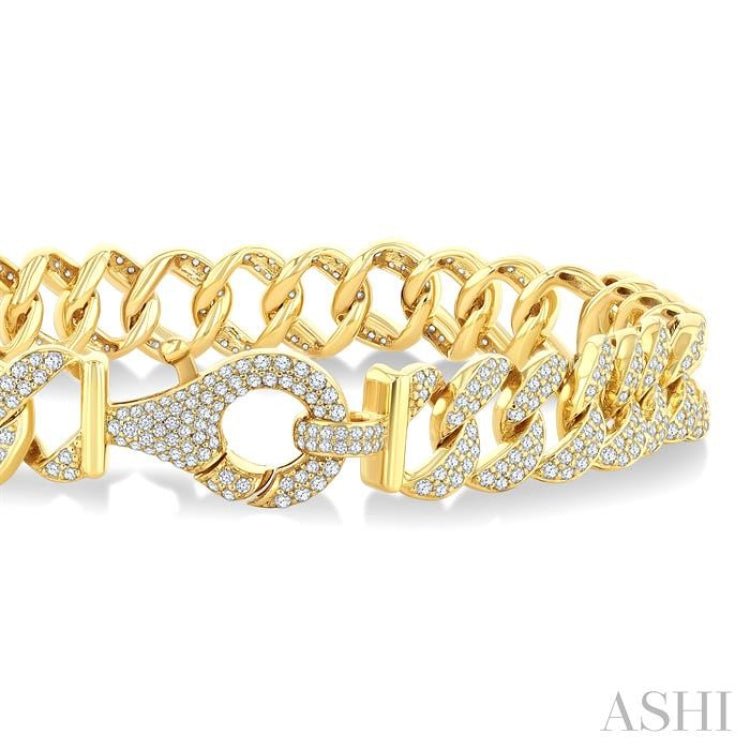 3 Ctw Round Cut Diamond Cuban Link Bracelet in 14K Yellow Gold