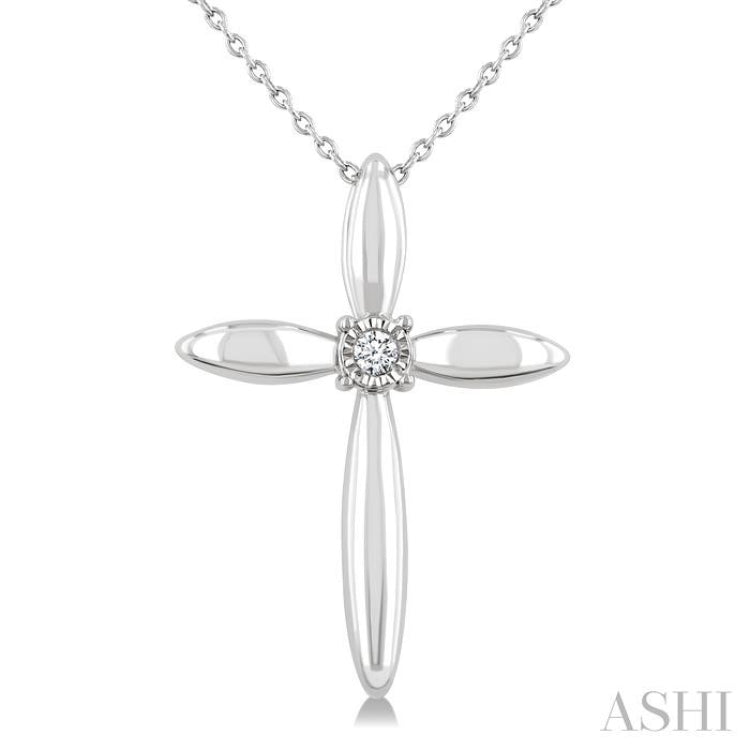 1/50 Ctw Round Cut Diamond Fashion Cross Pendant With Chain in Sterling Silver
