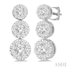 3/4 Ctw Hanging Triple Mount Lovebright Round Cut Diamond Earring in 14K White Gold