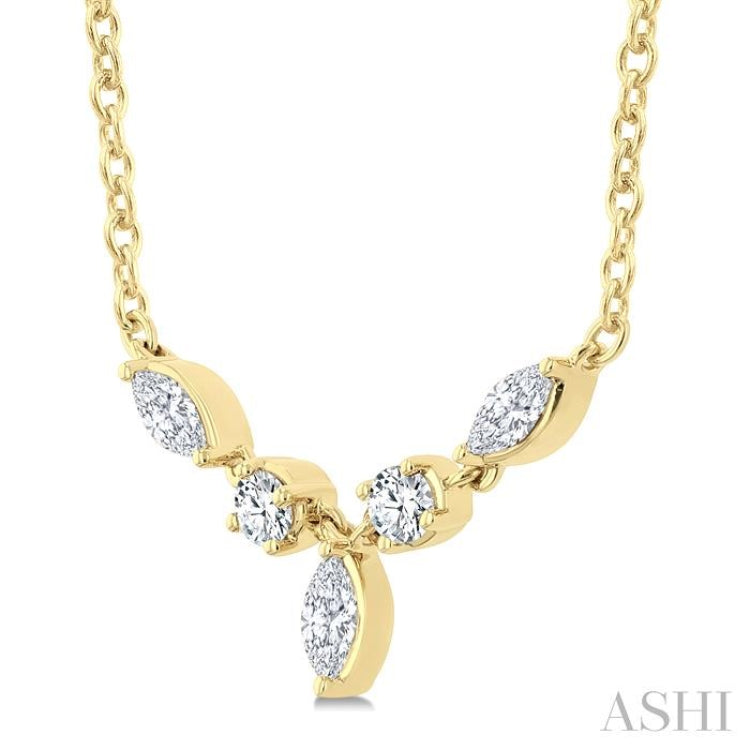 1/3 Ctw Marquise & Round Cut Diamond Necklace in 14K Yellow Gold