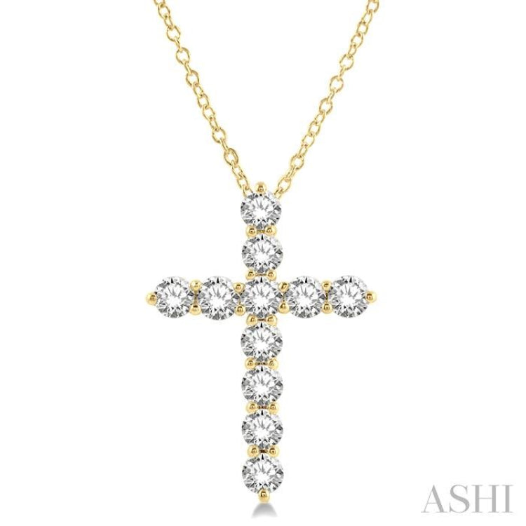 3 Ctw Latin Cross Round Cut Diamond Pendant With Chain in 14K Yellow Gold