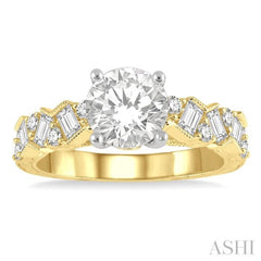 1/2 Ctw Circular Shape Scatter Baguette and Round Cut Diamond Semi-Mount Engagement Ring in 14K Yellow and White Gold