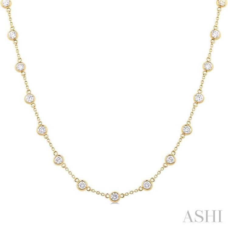 3 Ctw Bezel Set Round Cut Diamond Station Necklace in 14K Yellow Gold