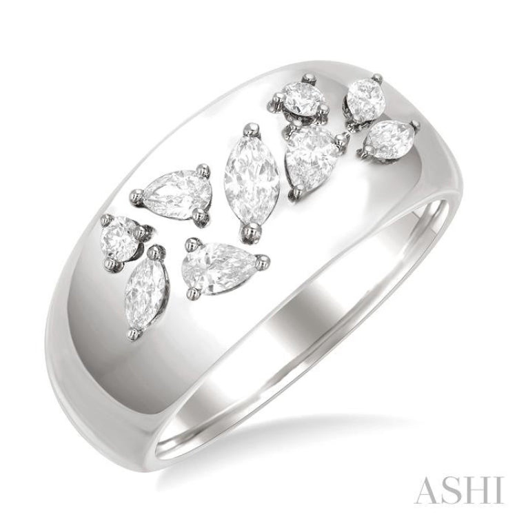 1/2 Ctw Mixed Diamond Cut Fashion Wide Band in 14K White Gold