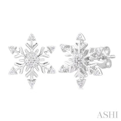 1/10 Ctw Petite Snowflake Round Cut Diamond Halo Fashion Stud Earring in 10K White Gold