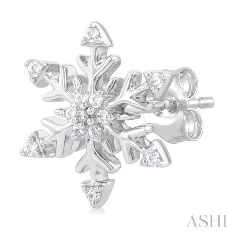 1/10 Ctw Petite Snowflake Round Cut Diamond Halo Fashion Stud Earring in 10K White Gold