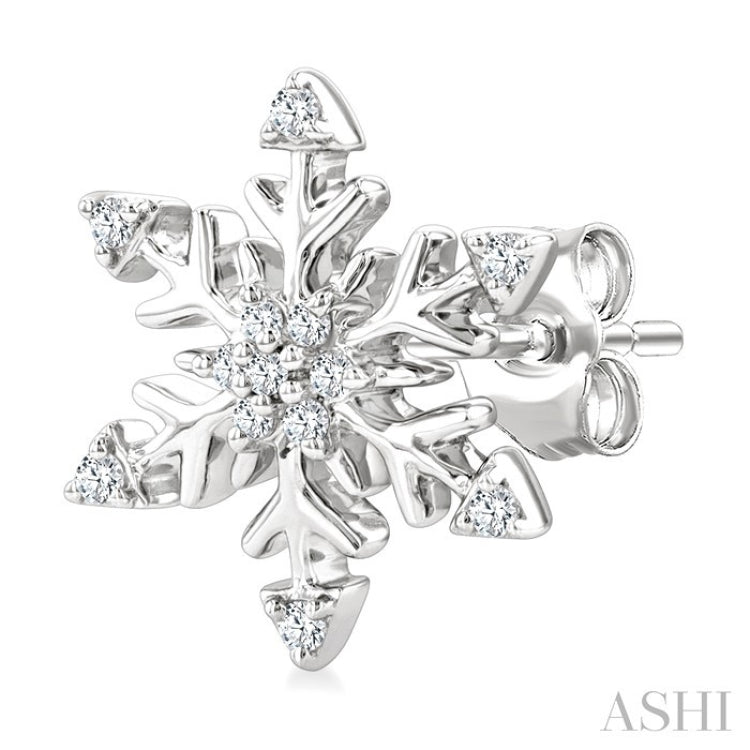 1/10 Ctw Petite Snowflake Round Cut Diamond Halo Fashion Stud Earrings in 10K White Gold