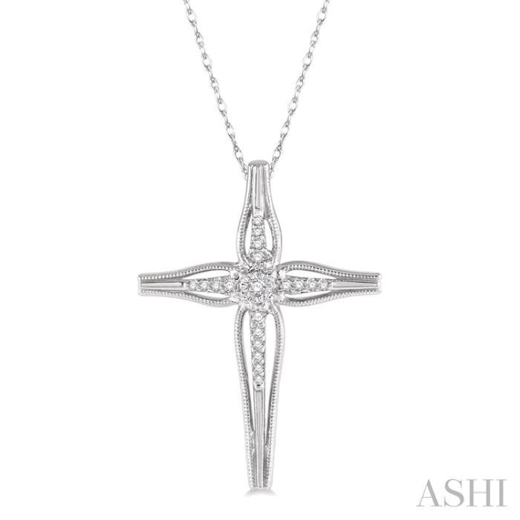 1/10 Ctw Round Cut Diamond Cross Charm Fashion Pendant With Chain in 10K White Gold