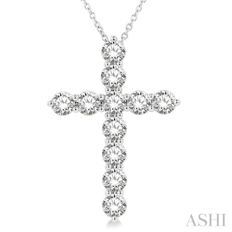 3 Ctw Round Cut Diamond Cross Pendant in 14K White Gold with Chain