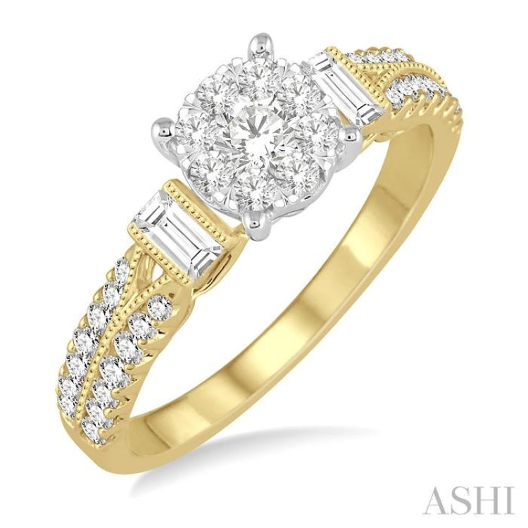 3/4 Ctw Diamond Lovebright Engagement Ring in 14K Yellow and White Gold