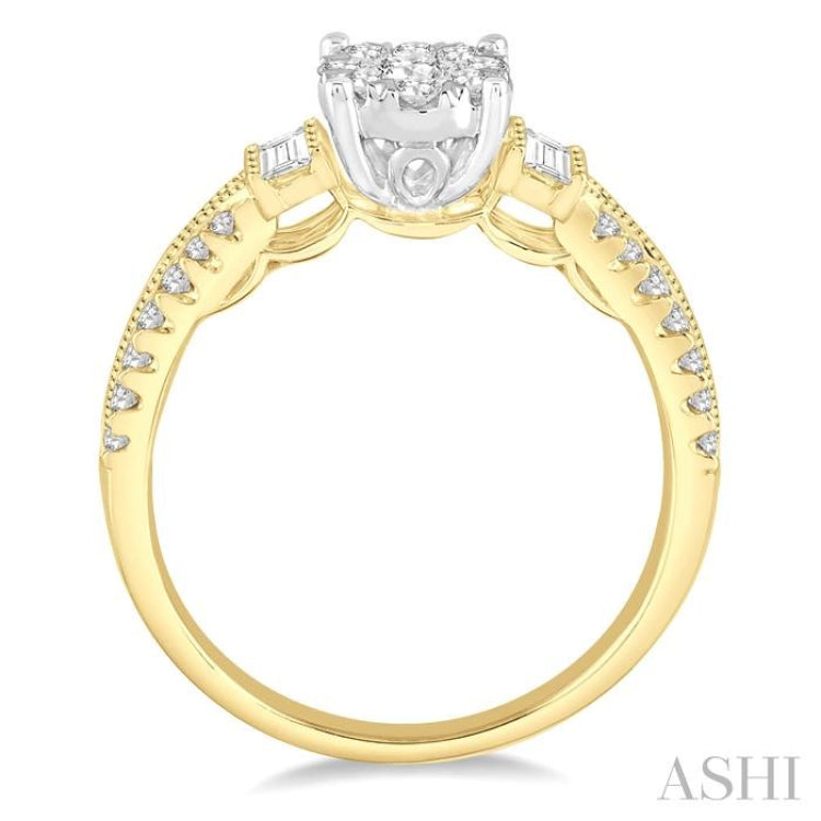 3/4 Ctw Diamond Lovebright Engagement Ring in 14K Yellow and White Gold