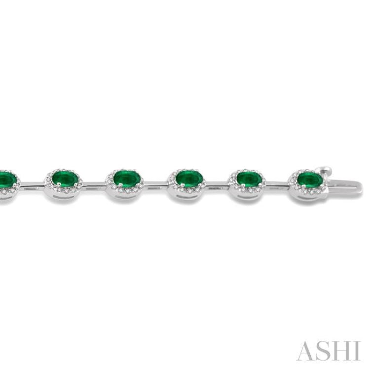 5x3 MM Oval Cut Emerald and 5/8 Ctw Round Cut Diamond Precious Bracelet in 14K White Gold