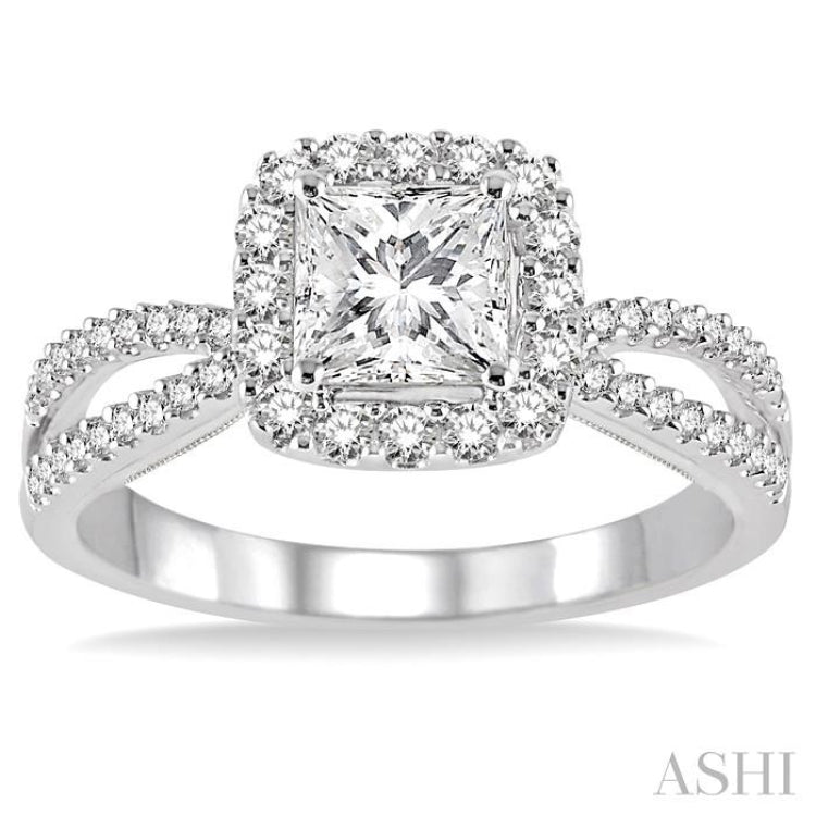 1/2 Ctw Diamond Engagement Ring with 1/4 Ct Princess Cut Center Stone in 14K White Gold