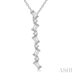 1/3 Ctw Zig-Zag Baguette and Round Cut Diamond Pendant With Chain in 14K White Gold