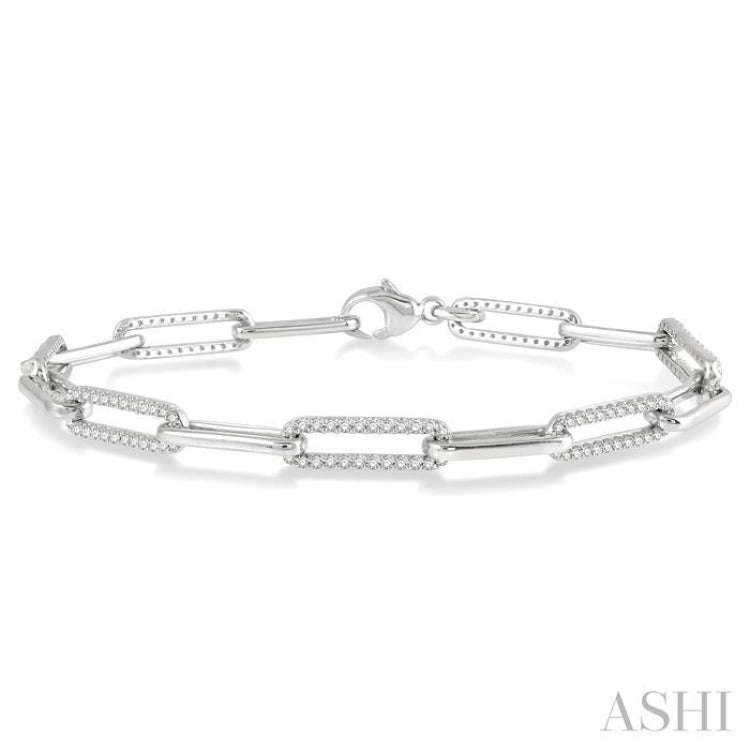 1 Ctw Round Cut Diamond Paperclip Bracelet in 14K White Gold