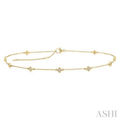 1/6 Ctw Four-Leaf Clover Round Cut Diamond Station Anklet in 10K Yellow Gold