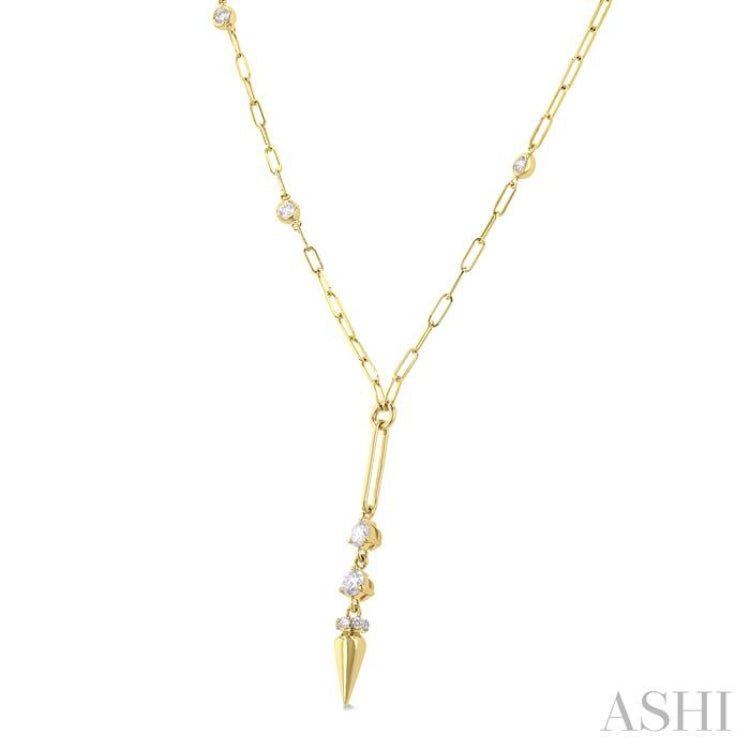 1/2 Ctw Paperclip Bezel Set Round Cut Diamond Station Necklace in 14K Yellow Gold