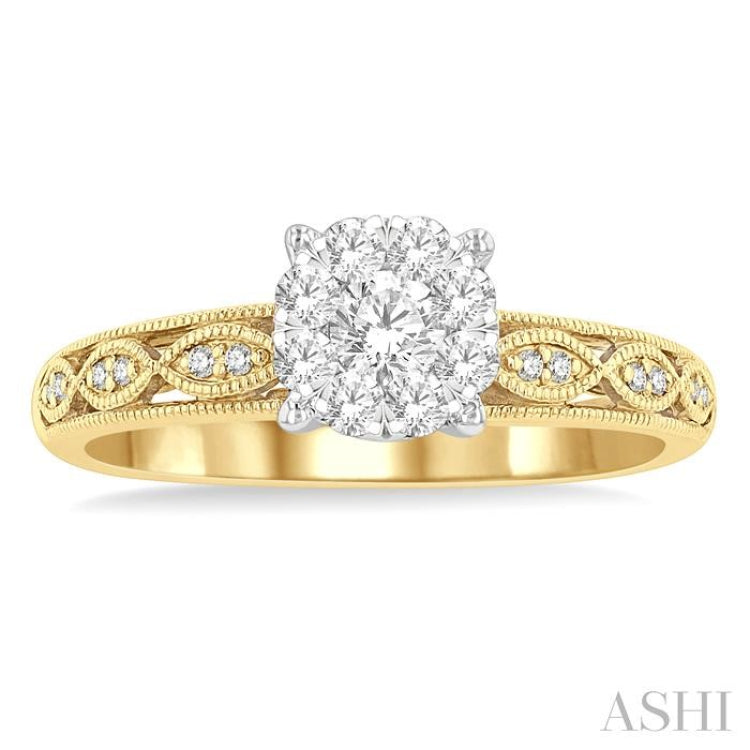 3/8 Ctw Open Marquise Lattice Lovebright Round Cut Diamond Engagement Ring in 14K Yellow and White Gold